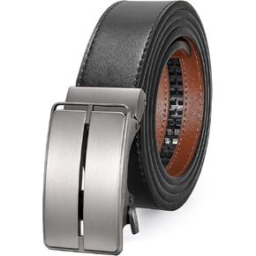 KASBAH Men’s Leather Belt Ratchet Click Belt Dress Belt for Men Adjustable Slide Belt Automatic Buckle