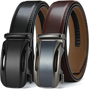 DOOPAI Men's Leather Ratchet Belts 2 Pack Adjustable Click Belt Set for Dress & Casual, Custom Fit 1 3/8" (35mm) -Trim to Fit