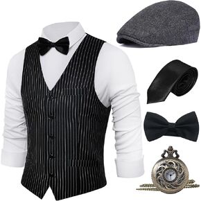 BABEYOND 1920s Mens Gatsby Gangster Vest Costume Accessories Set Fedora Hat