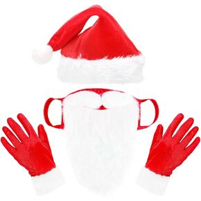 Christmas Santa Hat and Beard with Furry Gloves, Green Monster Costume Accessories for Women Men, Cosplay Party Prop