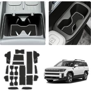 Center Console Liner Mat Fits 2024 2025 Hyundai Santa Fe SE/SEL/SEL Hybrid/XRT/Limited/Calligraphy Accessories Cup Holder Insert Mat Center Console Shifter Liner Trim Door Pocket Mat 18PCS, Black