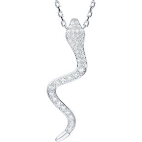 THELANDA Genuine Moissanite Sterling Silver Fashion Modern Long Snake Pendant Necklace, Adjustable 18-20 Inch Chain with Lobster Clasp, Elegant Jewelry Gift for Women