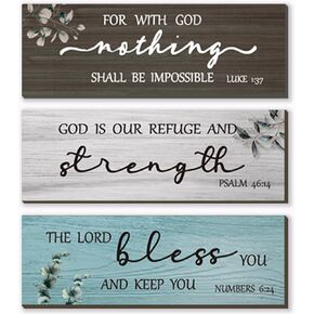 FENCORDAR 3 Pieces Green Wall Decor Sage Green Decor Wooden Bible Verse Wall Decor Christian Religious Wall Art for Women Office Bedroom Bathroom Home Wall Decoration(Green 12 x 4 Inch)