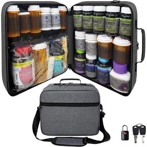 Extra-Large Pill Bottle Organizer, Medicine Bag, Carrier for Medications, Vitamins, and Medical Supplies - Modular Travel Medicine Organizer and Home Storage Med Bag - Dark Gray (with Lock)