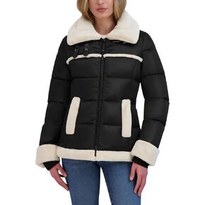 Laundry by Shelli Segal Women's Satin Puffer Jacket with Faux Fur Trim