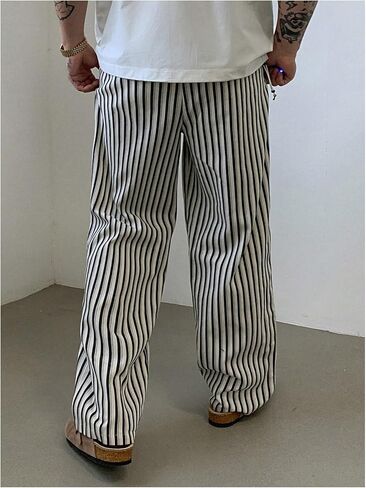 GORGLITTER Men's Pajama Pants Straight Leg Striped Lounge Pants Drawstring Waist Tie Knot Street Long Pants in Saudi Arabia
