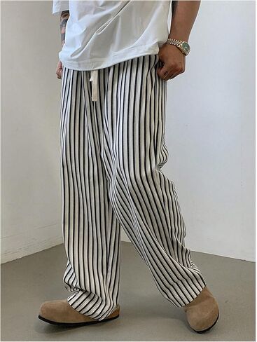 GORGLITTER Men's Pajama Pants Straight Leg Striped Lounge Pants Drawstring Waist Tie Knot Street Long Pants in Saudi Arabia