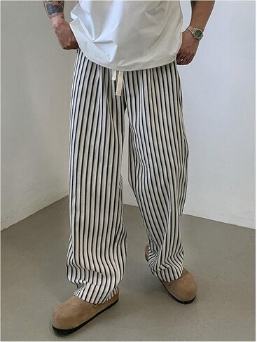 GORGLITTER Men's Pajama Pants Straight Leg Striped Lounge Pants Drawstring Waist Tie Knot Street Long Pants in Saudi Arabia