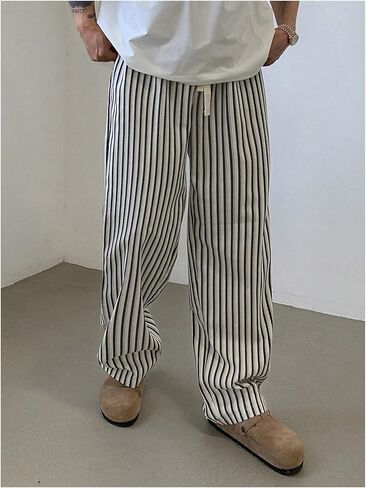 GORGLITTER Men's Pajama Pants Straight Leg Striped Lounge Pants Drawstring Waist Tie Knot Street Long Pants in Saudi Arabia