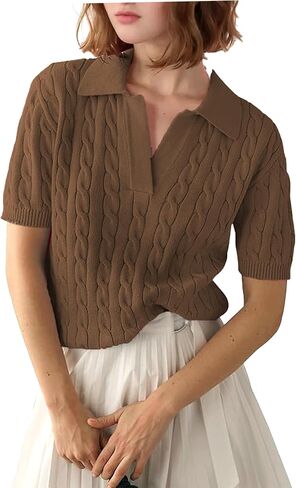 Zeagoo Women Short Sleeve Sweater Pullover Polo Tops V Neck Knit Casual Soft Pullover Shirt in Saudi Arabia