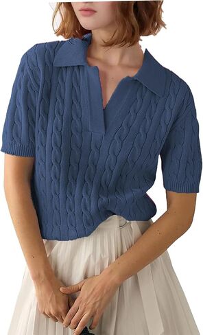 Zeagoo Women Short Sleeve Sweater Pullover Polo Tops V Neck Knit Casual Soft Pullover Shirt in Saudi Arabia