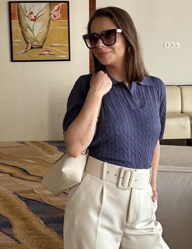 Zeagoo Women Short Sleeve Sweater Pullover Polo Tops V Neck Knit Casual Soft Pullover Shirt in Saudi Arabia