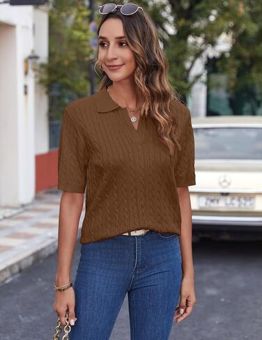 Zeagoo Women Short Sleeve Sweater Pullover Polo Tops V Neck Knit Casual Soft Pullover Shirt in Saudi Arabia