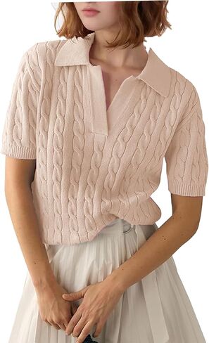 Zeagoo Women Short Sleeve Sweater Pullover Polo Tops V Neck Knit Casual Soft Pullover Shirt in Saudi Arabia