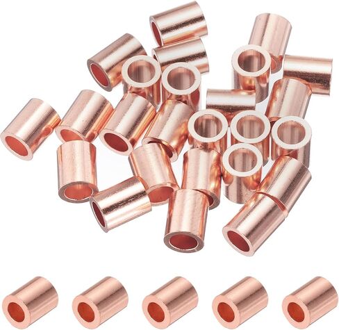 PATIKIL 1/8"/ 3mm Wire Rope Stop Sleeve, 25 Pack Copper Crimping Loop Sleeve End for Wire Rope Cable Ferrule, Gold Tone in Saudi Arabia