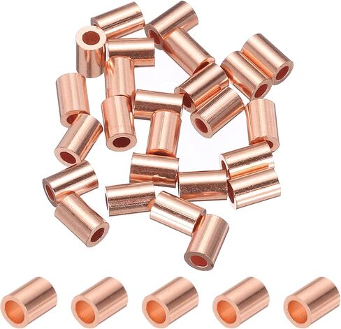 PATIKIL 1/8"/ 3mm Wire Rope Stop Sleeve, 25 Pack Copper Crimping Loop Sleeve End for Wire Rope Cable Ferrule, Gold Tone in Saudi Arabia