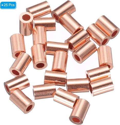 PATIKIL 1/8"/ 3mm Wire Rope Stop Sleeve, 25 Pack Copper Crimping Loop Sleeve End for Wire Rope Cable Ferrule, Gold Tone in Saudi Arabia