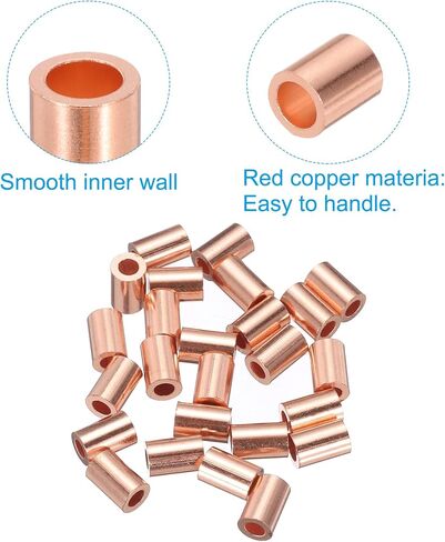 PATIKIL 1/8"/ 3mm Wire Rope Stop Sleeve, 25 Pack Copper Crimping Loop Sleeve End for Wire Rope Cable Ferrule, Gold Tone in Saudi Arabia