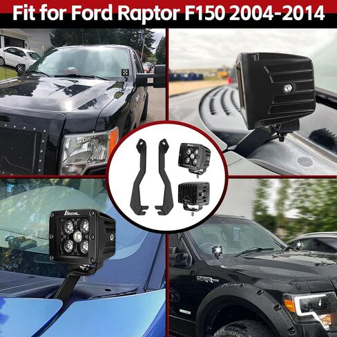 كبسولات LED مكعبة مع مجموعة دعامة تثبيت لسيارة Ford F150 2004-2014 والجيل الأول SVT Raptor، شريط إضاءة LED يتصاعد على الطرق الوعرة، غطاء محرك السيارة على الطرق الوعرة، دعامات تثبيت خفيفة in Kuwait