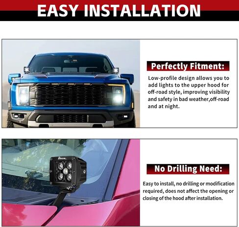 كبسولات LED مكعبة مع مجموعة دعامة تثبيت لسيارة Ford F150 2004-2014 والجيل الأول SVT Raptor، شريط إضاءة LED يتصاعد على الطرق الوعرة، غطاء محرك السيارة على الطرق الوعرة، دعامات تثبيت خفيفة in Kuwait