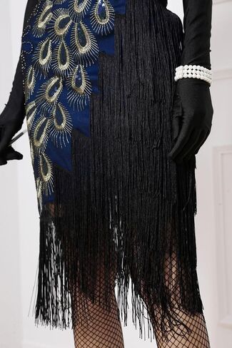 1920s Vintage Peacock Sequined Gatsby Fringed Flapper Roaring 20s Party Dress w/ 20s Costume Accessories Set in Saudi Arabia
