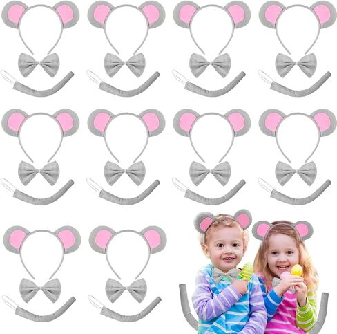 مجموعة إكسسوارات زي الفأر 20 قطعة من Tigeen، 20 قطعة من عصابة رأس أذن الفأر، 20 قطعة ربطة عنق، 20 قطعة من ذيل الفأر لأزياء الهالوين التنكرية لتزيين الحفلات in Kuwait