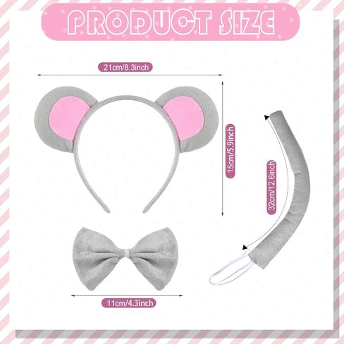 مجموعة إكسسوارات زي الفأر 20 قطعة من Tigeen، 20 قطعة من عصابة رأس أذن الفأر، 20 قطعة ربطة عنق، 20 قطعة من ذيل الفأر لأزياء الهالوين التنكرية لتزيين الحفلات in Kuwait