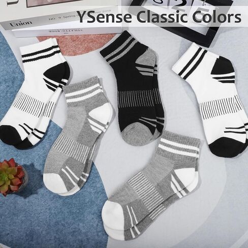 جوارب YSense Crew Quarter للنساء، جوارب رياضية مضغوطة من القطن قابلة للتنفس للجري ومبطنة للكاحل للمشي لمسافات طويلة in Kuwait