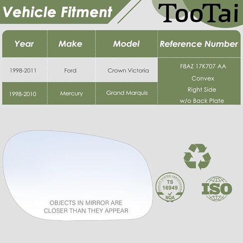 Passenger Side Replacement Mirror Glass - compatible with Ford & Mercury vehicles- Crown Victoria 1998-2011, Grand Marquis 1998-2010 - non-heated, without backing plate in Kuwait