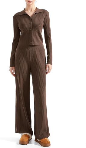 SUUKSESS Women Knit Long Sleeve Lounge Sets Ribbed Matching Comfy Two Piece Sets in Saudi Arabia