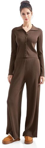 SUUKSESS Women Knit Long Sleeve Lounge Sets Ribbed Matching Comfy Two Piece Sets in Saudi Arabia