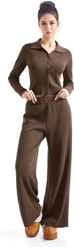 SUUKSESS Women Knit Long Sleeve Lounge Sets Ribbed Matching Comfy Two Piece Sets in Saudi Arabia