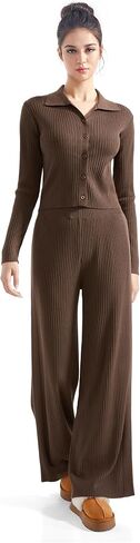 SUUKSESS Women Knit Long Sleeve Lounge Sets Ribbed Matching Comfy Two Piece Sets in Saudi Arabia