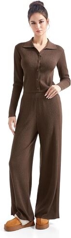 SUUKSESS Women Knit Long Sleeve Lounge Sets Ribbed Matching Comfy Two Piece Sets in Saudi Arabia