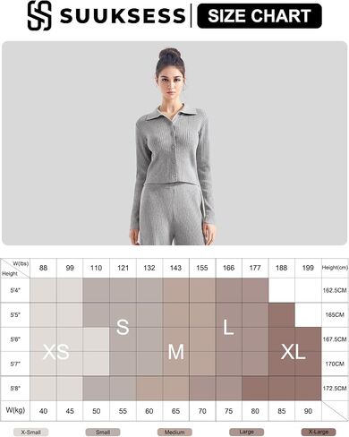 SUUKSESS Women Knit Long Sleeve Lounge Sets Ribbed Matching Comfy Two Piece Sets in Saudi Arabia