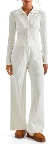 SUUKSESS Women Knit Long Sleeve Lounge Sets Ribbed Matching Comfy Two Piece Sets in Saudi Arabia