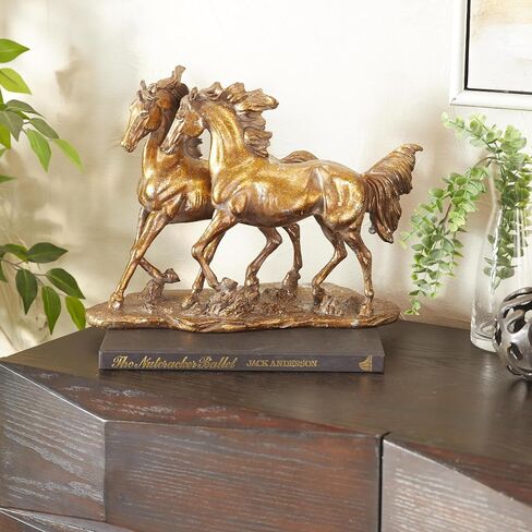Deco 79 Polystone Horse Decorative Sculpture Home Decor Statue, Accent Figurine 14" x 6" x 11", Bronze in Saudi Arabia