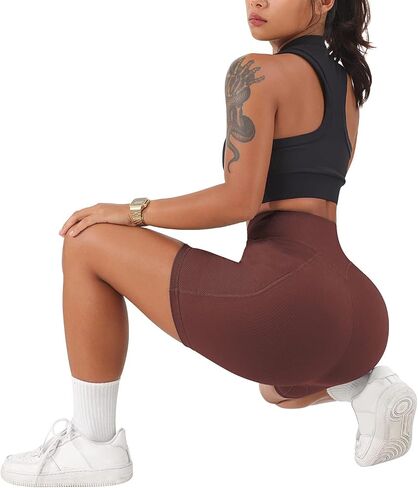 Yuerlian Women Seamless Booty Biker Shorts Cross Workout Shorts 5" High Waisted Shorts with Pockets in Saudi Arabia