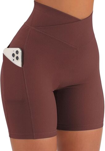Yuerlian Women Seamless Booty Biker Shorts Cross Workout Shorts 5" High Waisted Shorts with Pockets in Saudi Arabia