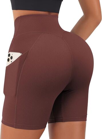 Yuerlian Women Seamless Booty Biker Shorts Cross Workout Shorts 5" High Waisted Shorts with Pockets in Saudi Arabia