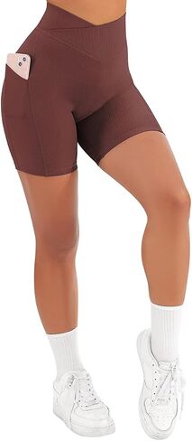Yuerlian Women Seamless Booty Biker Shorts Cross Workout Shorts 5" High Waisted Shorts with Pockets in Saudi Arabia