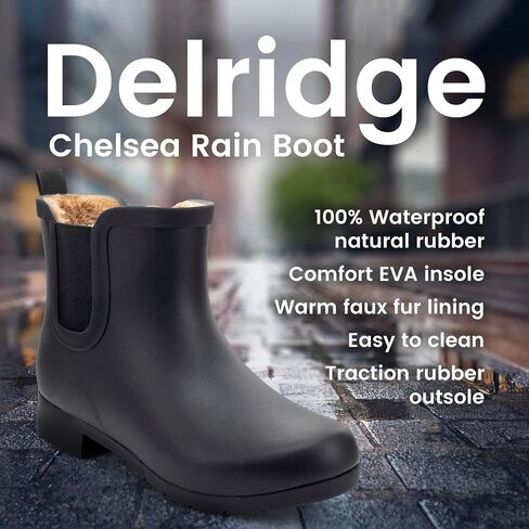 Chooka Women's Delridge Waterproof Faux Fur Chelsea Rain Boot Slip On | Ladies pull-on street style shoes with plush lining, built for puddles, styled for the city in Kuwait