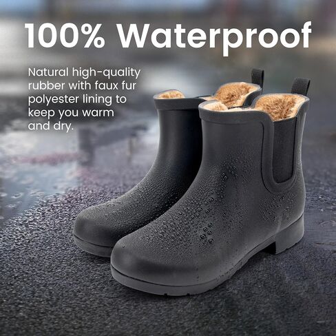 Chooka Women's Delridge Waterproof Faux Fur Chelsea Rain Boot Slip On | Ladies pull-on street style shoes with plush lining, built for puddles, styled for the city in Kuwait