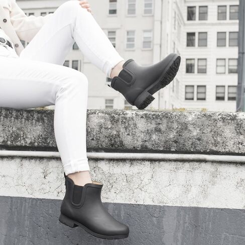 Chooka Women's Delridge Waterproof Faux Fur Chelsea Rain Boot Slip On | Ladies pull-on street style shoes with plush lining, built for puddles, styled for the city in Kuwait