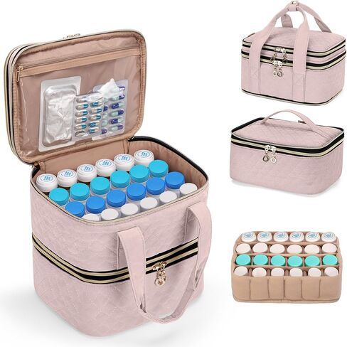 YARWO Pill Bottles Organizer Empty, Upgraded 3 Layers Medicine Storage Bag with Demountable Design and Dividers, Medication Travel Case for Pills, Vitamins, Masks, First Aid Supplies, Black in Kuwait