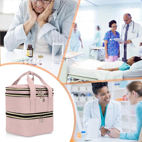 YARWO Pill Bottles Organizer Empty, Upgraded 3 Layers Medicine Storage Bag with Demountable Design and Dividers, Medication Travel Case for Pills, Vitamins, Masks, First Aid Supplies, Black in Kuwait