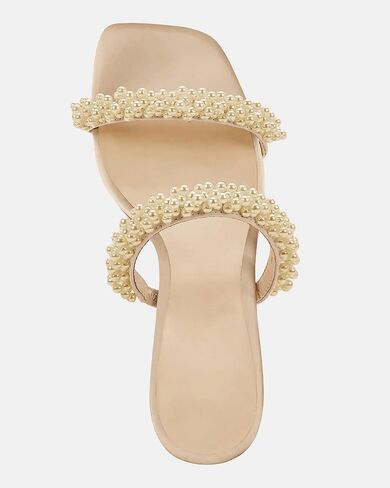 Guayonng Womens Chunky Heeled Sandals Pearl Strappy Open Square Toe Slip-on Block Heels Backless Mules Shoes in Kuwait