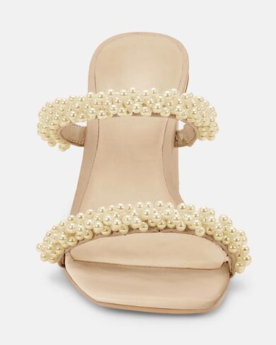 Guayonng Womens Chunky Heeled Sandals Pearl Strappy Open Square Toe Slip-on Block Heels Backless Mules Shoes in Kuwait