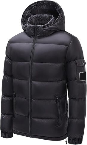 Men's Hooded Puffer Jacket Winter Coat Warm Thickened Zip Up Quilted Padded Jackets with Pockets in Saudi Arabia