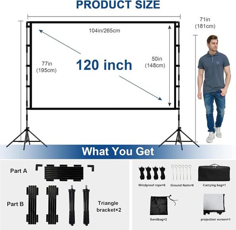 100 Inch Projector Screen and Stand, lejiada Black Projection Screen with Stand Portable Foldable Movie Screen with Carry Bag for Indoor Outdoor Home Theater Backyard Cinema in Saudi Arabia